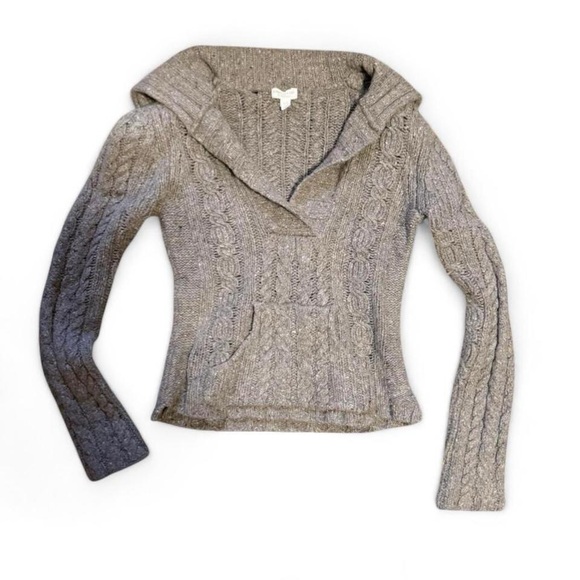 American Eagle Outfitters Sweaters - American Eagle Y2K Cable Knit Hooded Sweater Size L